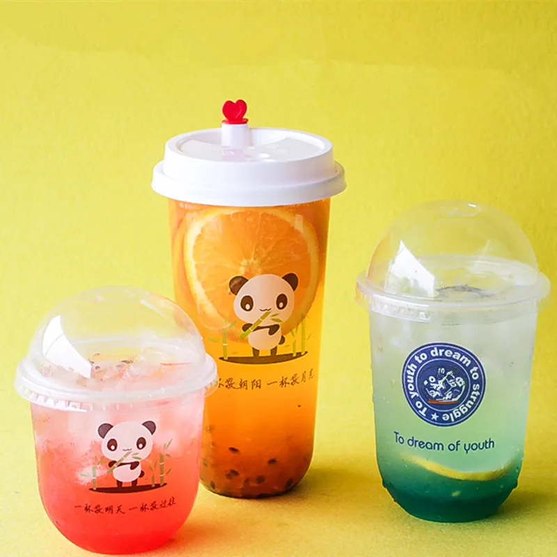 

50pcs Creative flamingo panda u shaped disposable tea cup party birthday wedding favor cartoon beverage plastic cups with lid