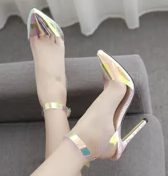 

colorful transparent fish mouth sandals with fine high heels 35-40