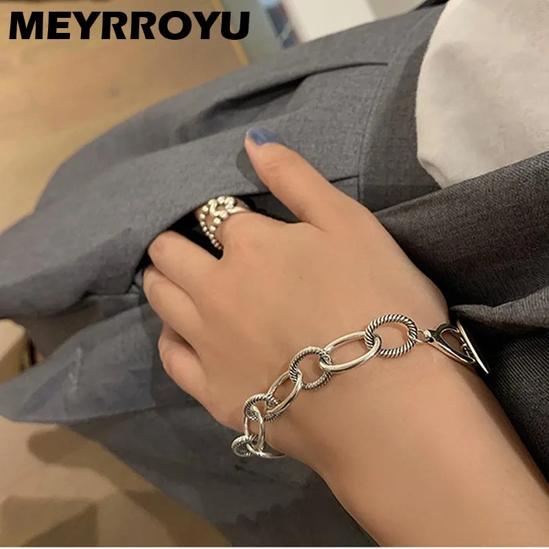 MEYRROYU 925 Sterling Silver Minimalist Style OT Buckle Thick Chain Punk Fashion Ladies Personalized Party Jewelry Decoration | Украшения и