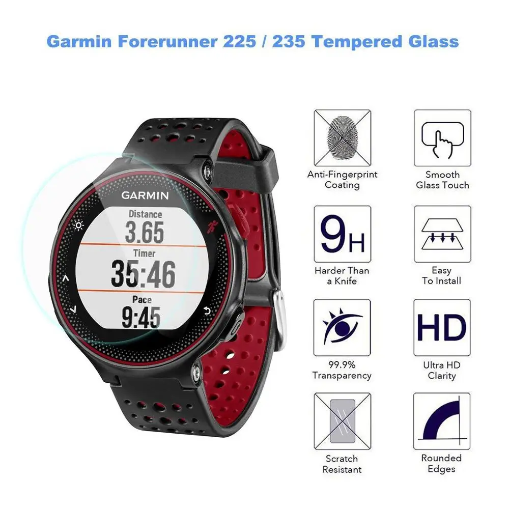 

2pcs Screen Protector For Garmin Forerunner 245/235/225/220 Tempered Glass 9H 2.5D Premium Film martWatch