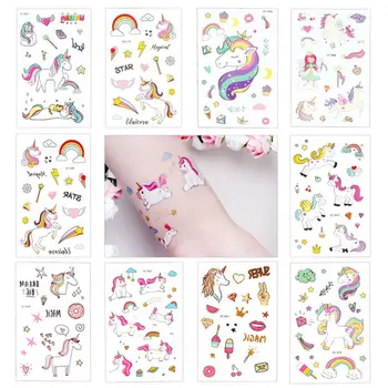 

5 Sheets Colorful Unicorn Sticker Disposable Tattoo Stickers Decoration Album Luggage Office Supplies For Birthday Party Childre