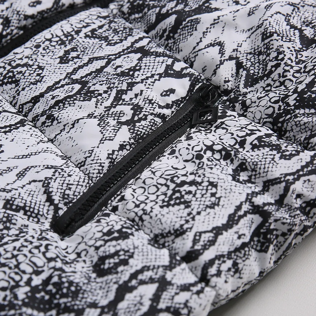 New Winter Jacket Women Thick Cotton Snake Print Casual Down Coat Zippers Long Fashion Warm Female Quilted Jacket Outwear 111#4