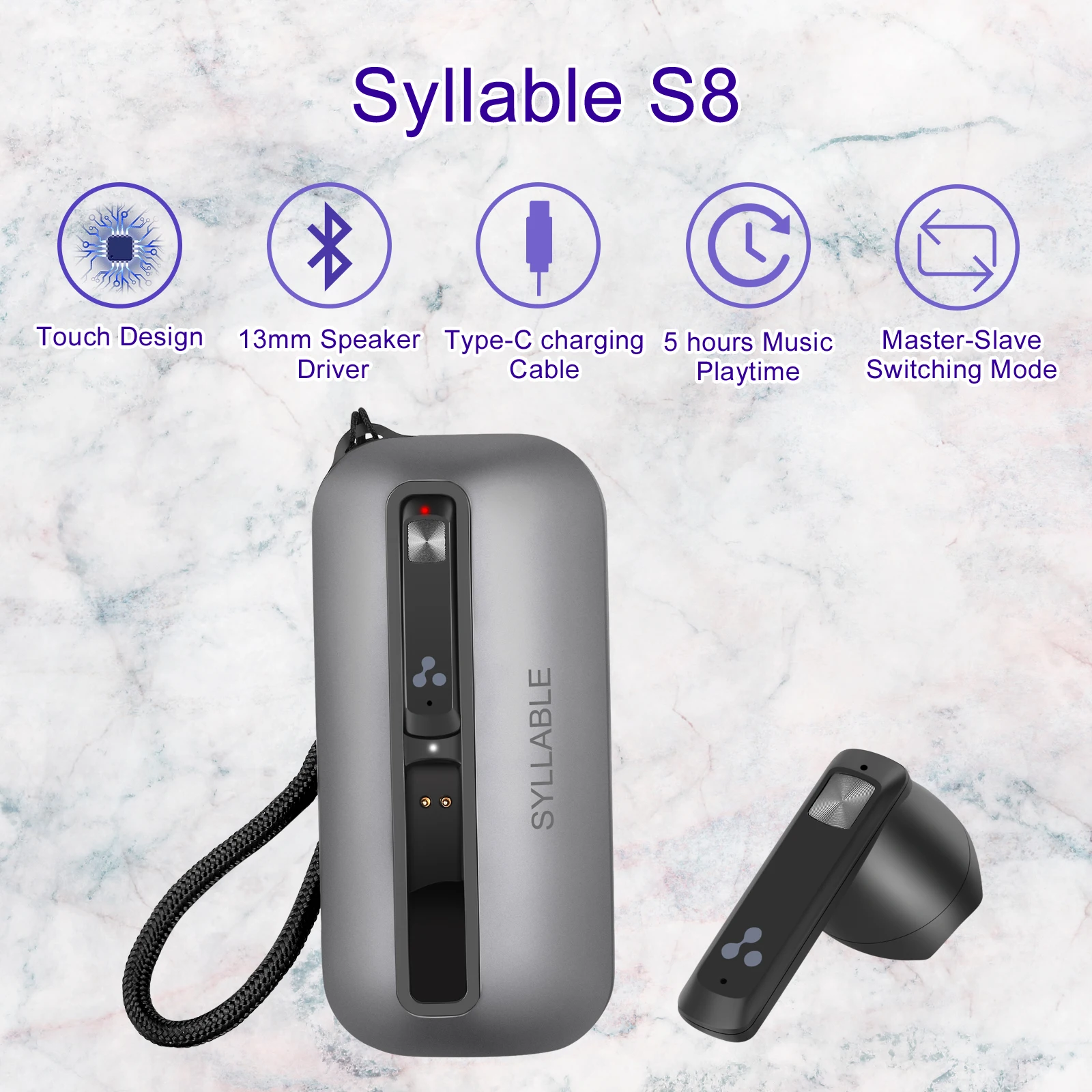 Original SYLLABLE S8 TWS Earphones 13mm Speaker Driver True Wireless Stereo Earbuds 5 hours Headset Touch Syllable S8