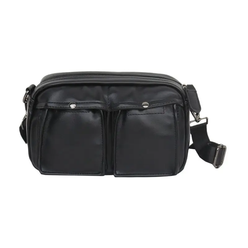 

Men Shoulder Messenger PU Leather 2 Front Pockets Zipper Long Wallet Simple Stre M6CC