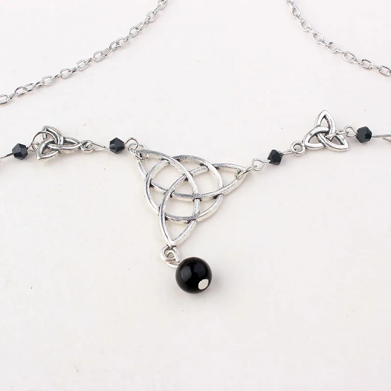 Gothic Irish Knot Head Chain for Women Magic Wizard Rune Pagan Colorful Beads Crystal Hair Ornament Accessories Jewelry VGH034