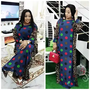 

2020 African Dresses for Women Plus Size Chiffon Dress Leopard Dot Polka Print Dress Dashiki Robe Loose Maxi Dress Robe Party