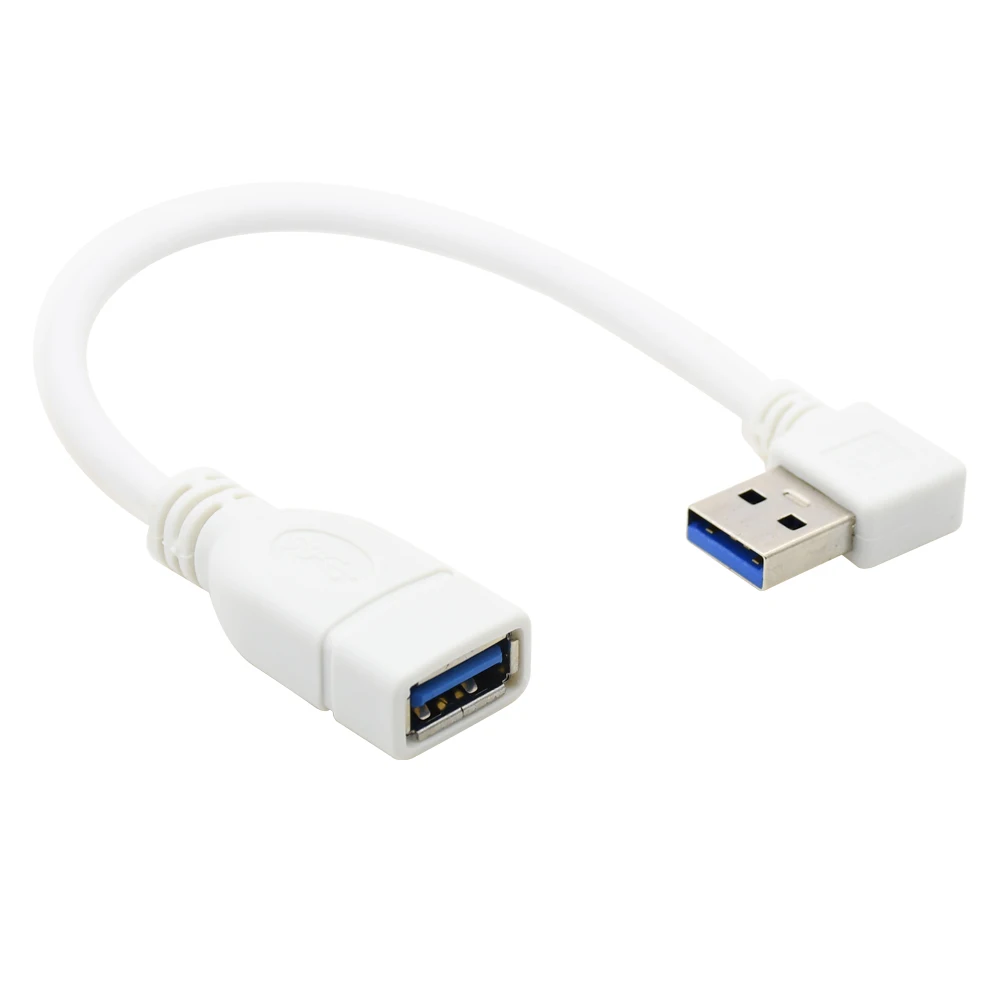 

90 Degree right angled USB3.0 male to female extension data cable White color 15cm