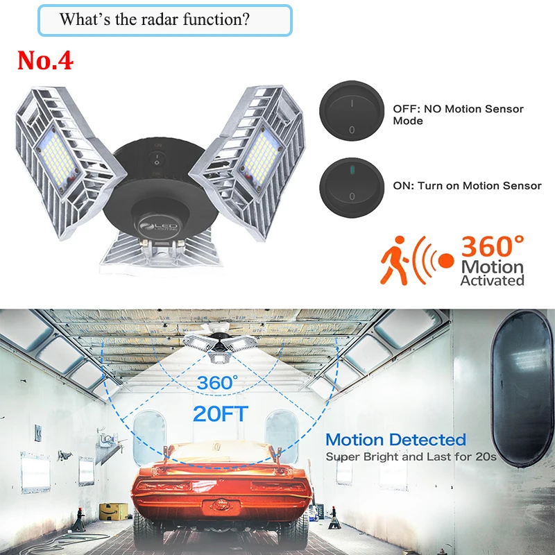 E27 светодиодный деформируемый потолочный светильник, светильник для гаража, высокий люмен, SMD2836, лампа с радиолокационным датчиком, Точечный светильник для домашней парковки, промышленный Декор