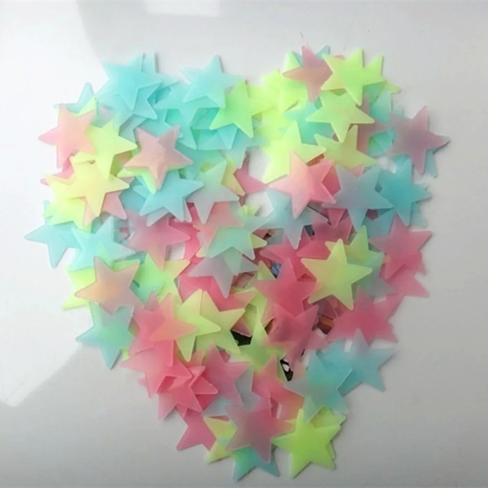 100pcs 3CM 3D Luminous Star Wall Sticker Fluorescent Kids Bedroom Ceiling Home Dark Star Wall Stickers Festivel Decor