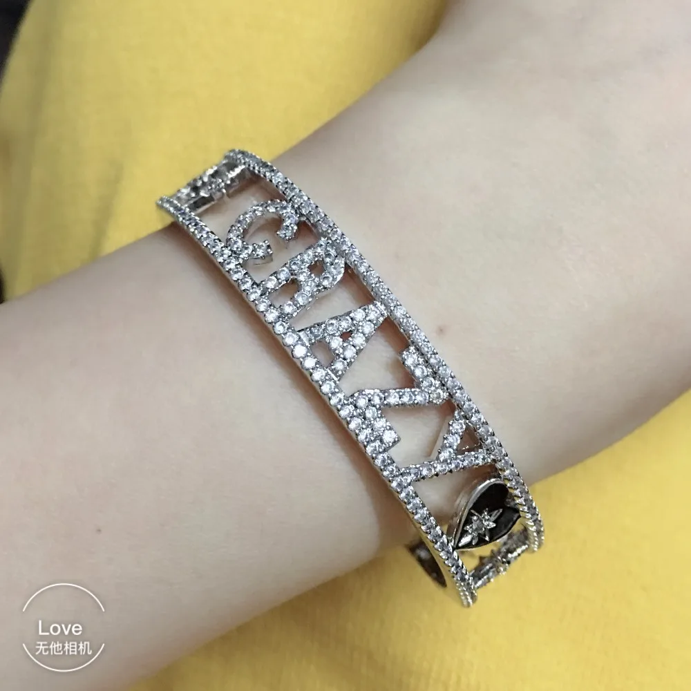 women female bangle zircon wide lettter BIG MAC SMILE FUN CRAZY LOVE AMORE AMOUR LOVE CRAZY bracelet positive sentence bangle