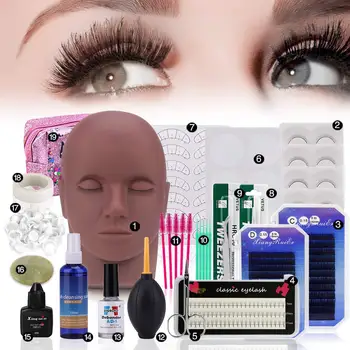 

19pcs False Eyelashes Extension Practice Exercise Set with Flat Mannequin for Head Lip Eye Makeup Practice Lashes Grafting