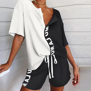 

Fashion Women Casual Print Short Sleeve Tracksuit Nightwear Shorts Sleepwear Set Nightgown Sleeveless Vestido para dormir WS10