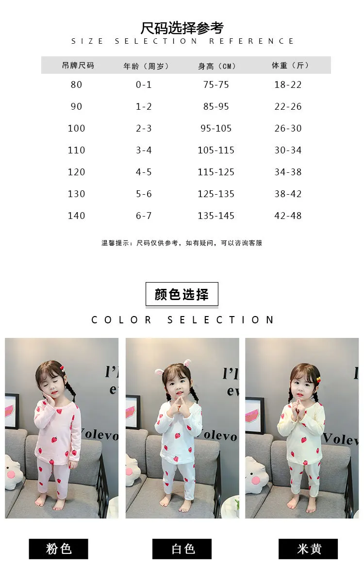 Комплект нижнего белья с клубничкой для девочек; коллекция 2019 года; сезон осень; новый стиль; детская одежда в Корейском стиле; пижама с