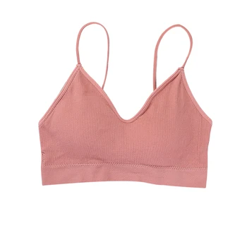 

Women Solid Anti Exposure Casual Underwear Lingerie No Rims Sling Wrapped Chest Padded Breathable Adjustable Seamless Bra Soft
