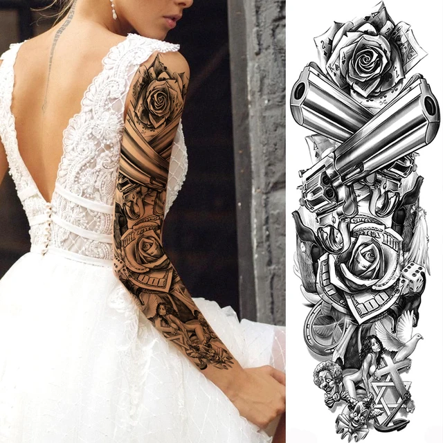 Purple Eagle Rose Owl Temporary Tattoos For Men Women Body Art Full Arm Sleeve Evil Eye Tatoo Water Trasnfer Fake Tattoo Sticker Temporary Tattoos Aliexpress