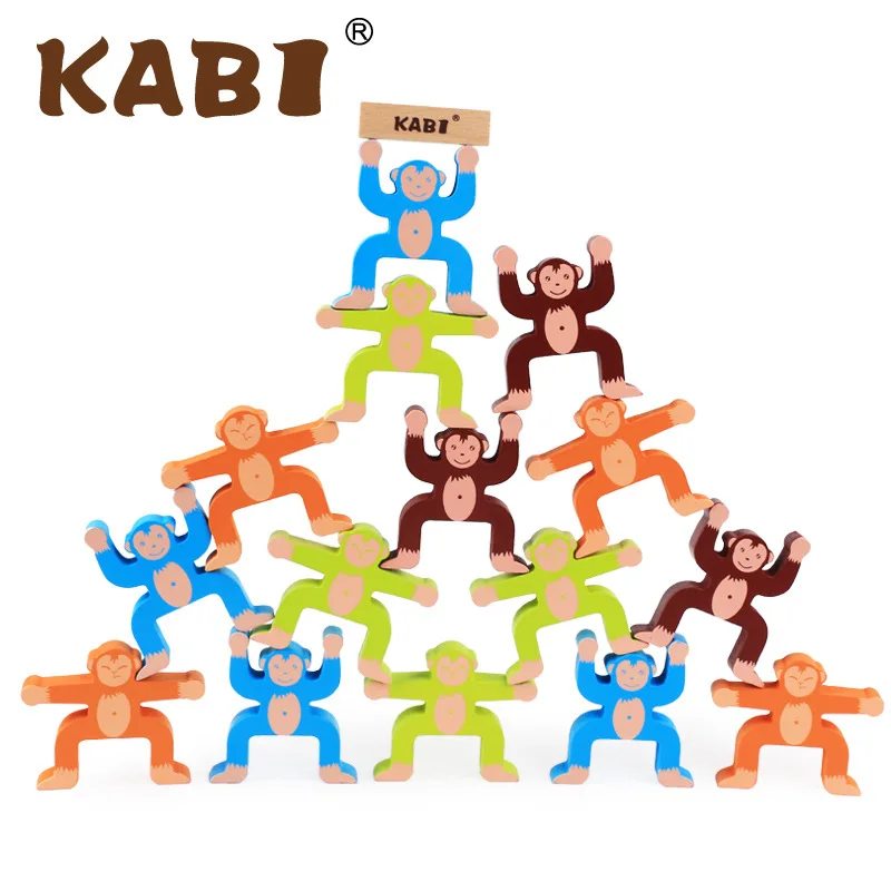 

Wood Monkey Balance Building Blocks Game Children Desktop Hand-Eye Coordination Balance Ability Training Early Education Toy