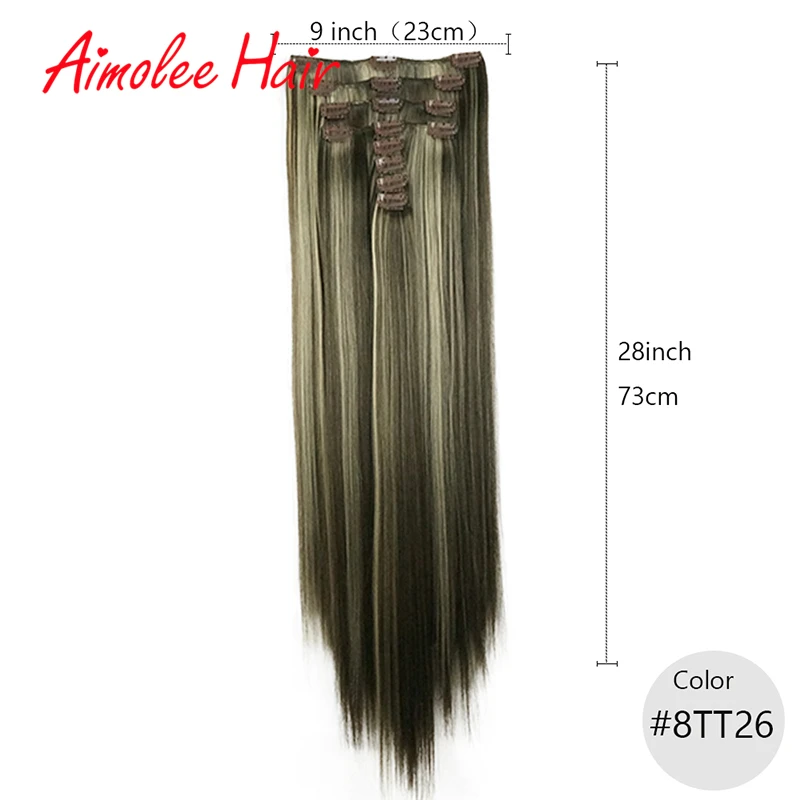 28" 8PCS/Set Synthetic Hairpieces Long Straight Hair Extension Clip-in Hair Extensions Highlight High Temperature Fiber