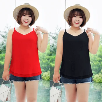 

Women's Blouse Spring / Summer Sleeveless Tops V-neck Double Vest Chiffon Shirt Outer Size M-6XL Chiffon Blouse Womens Tops