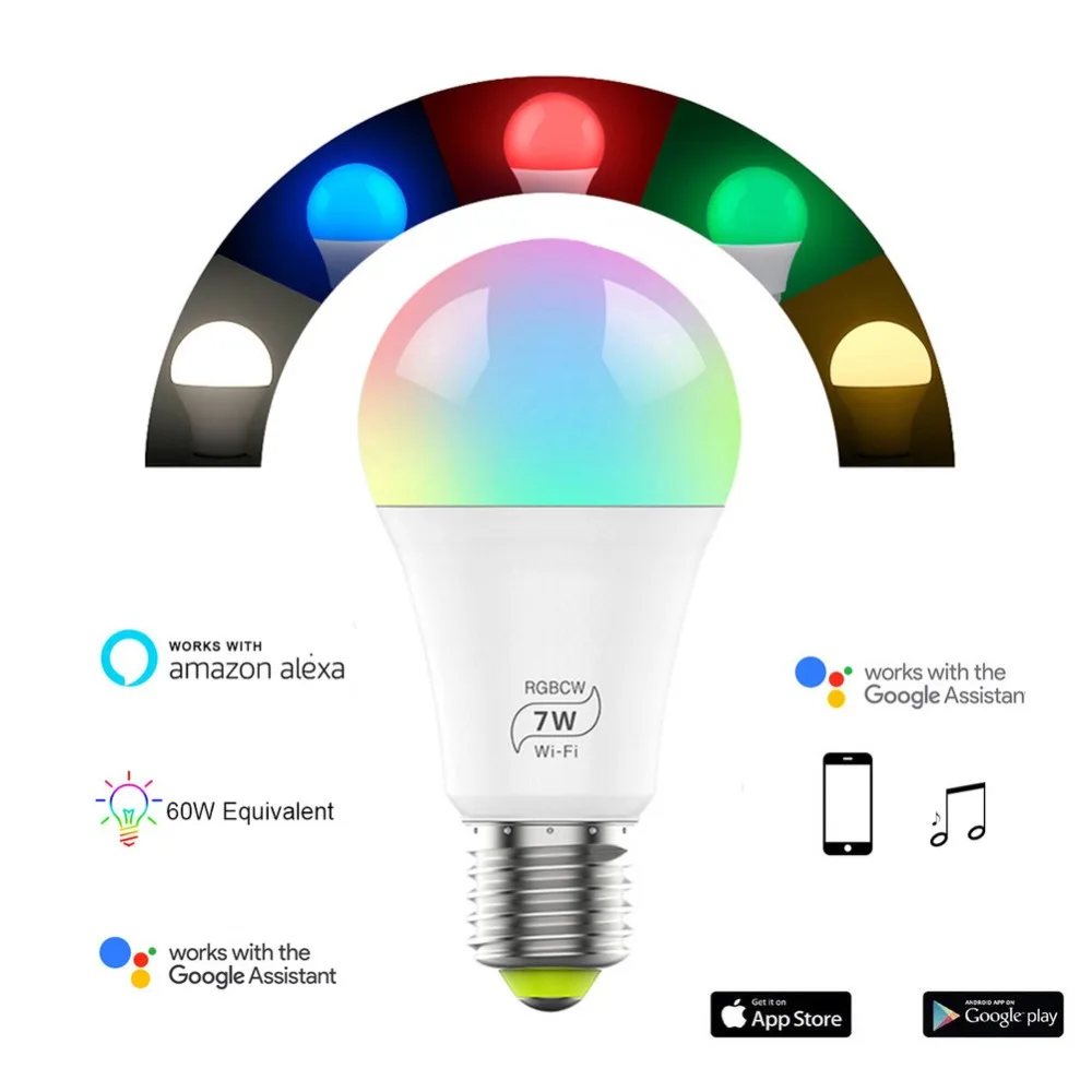 Умный Wi-Fi Wake-Up Light 7 Вт регулируемый свет RGB Волшебная лампочка лампа Smart Life лампа совместима с Alexa и Google IFTTT