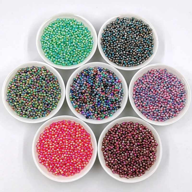 New Mix Rainbow Color Round 3mm ABS Imitation Pearl Plastic Beads Hole 1.0mm Loose Beads Diy Jewelry Necklace Making 1000PCS