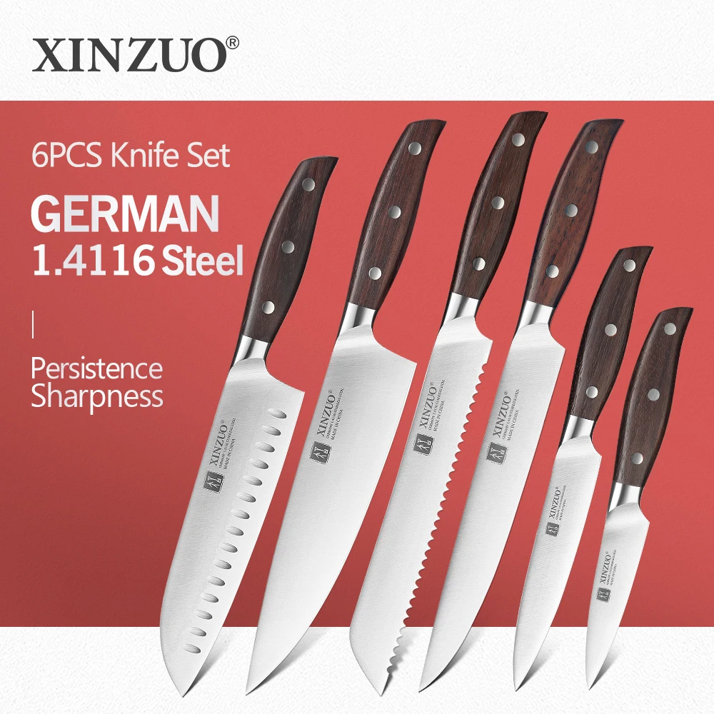 

XINZUO Kitchen Tools 6 PCS Kitchen Knife Set Utility Cleaver Chef Bread Fruit Santoku Knives Stainless Steel Kitchen Knife Sets