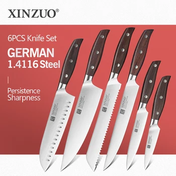 XINZUO Utensili da cucina 6 pezzi Set di coltelli da cucina Utility Mannaia Chef Pane Frutta Coltelli Santoku Set di coltelli da cucina in acciaio inossidabile 1