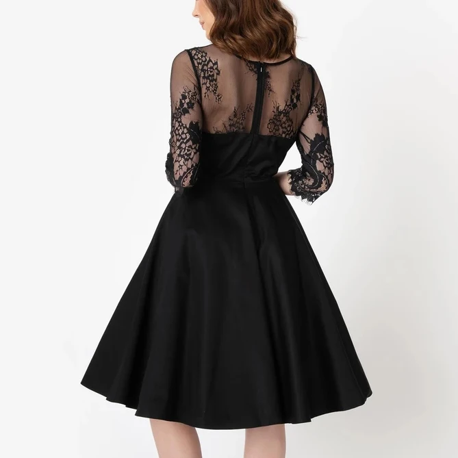 Женское сексуальное черное винтажное платье с коротким рукавом и круглым вырезом в стиле пэчворк, сетчатые вечерние платья в готическом стиле