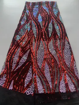 

2019 New Designs Red Wine Gold African Lace Fabric High Quality Lace Material French Embroidered Tulle Lace Fabric With Sequins