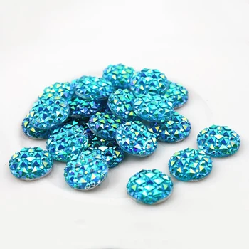 

New Fashion 40pcs 12mm Blue AB Color Flat Back Resin Cabochons Cameo G5-10