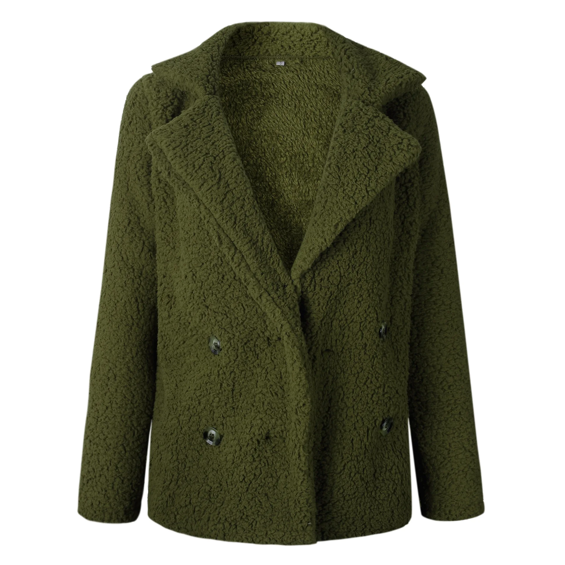 Женское пальто повседневная с отворотом флисовая пушистая искусственная овечья шерсть на пуговицах теплая зимняя одежда оверсайз куртки с карманами дропшиппинг