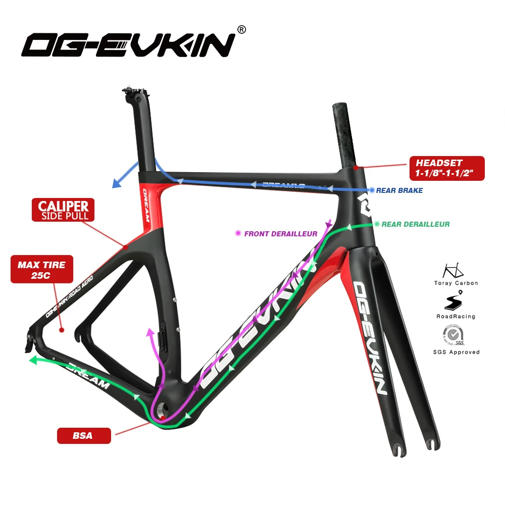 Cheap T1000 Carbon Road Bike Frame UD BSA Bicycle Carbon Frame Road Di2 And Mechanism XXS XS S M L Frameset 1-1/8" 1-1/2" OG-EVKIN 2