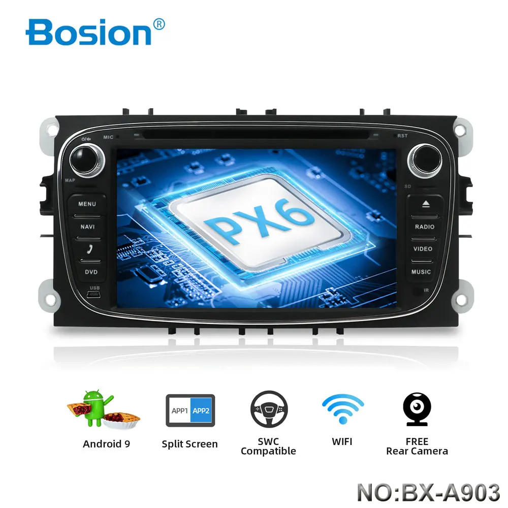 Android 9 gps автомагнитолы 2 Din Автомобильный мультимедийный плеер 7 ''аудио dvd-плеер для Ford/Focus/S-Max/Mondeo 9/Galaxy yc-Max PX6 4G 64G