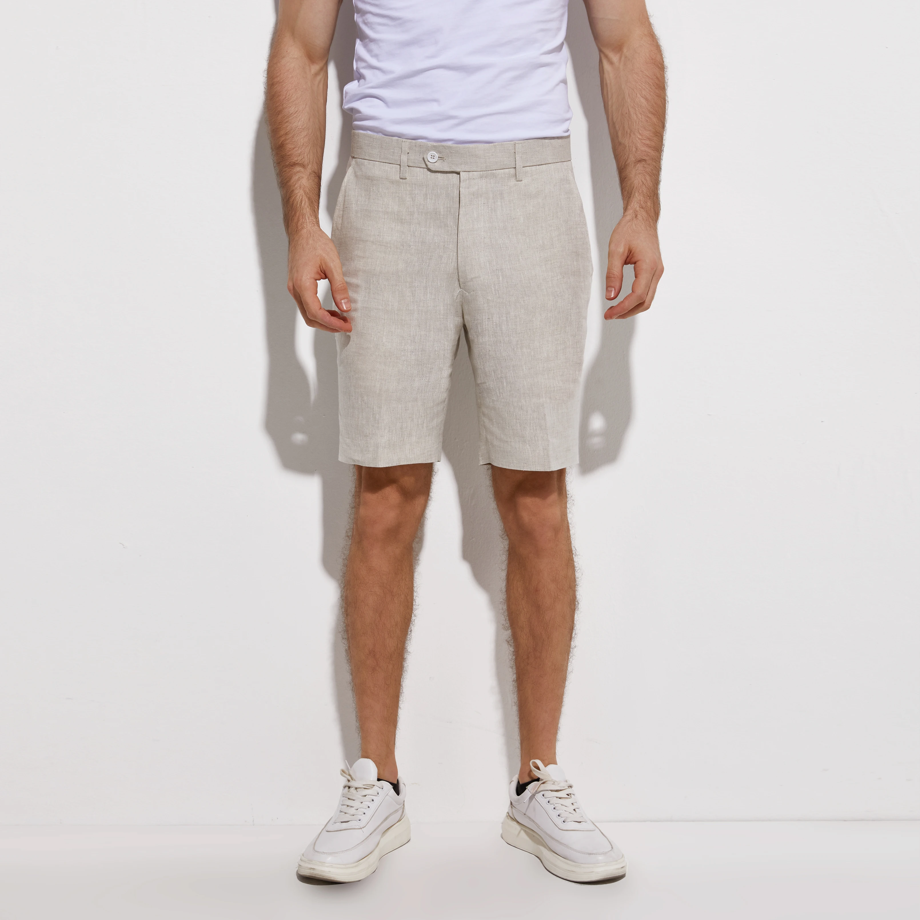 Tailored Sand Grey Linen Suit for Men | Beach Wedding Groom Attire | Summer Breathable 2-Piece Set with Shorts Slim Custom Fit