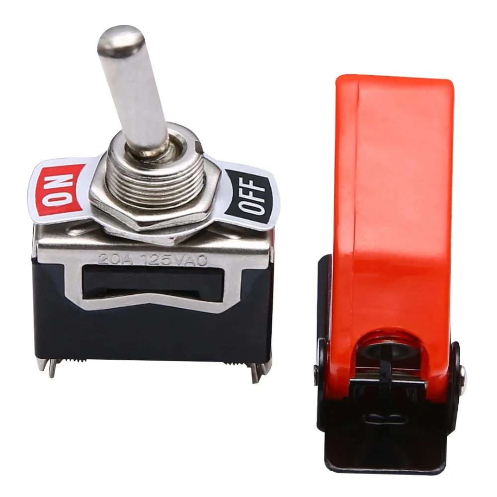 

125V 10A Durable Illuminated LED Switch ON/OFF SPST Toggle Switch Metal Lever Car Dash Light+Missile Cover Red