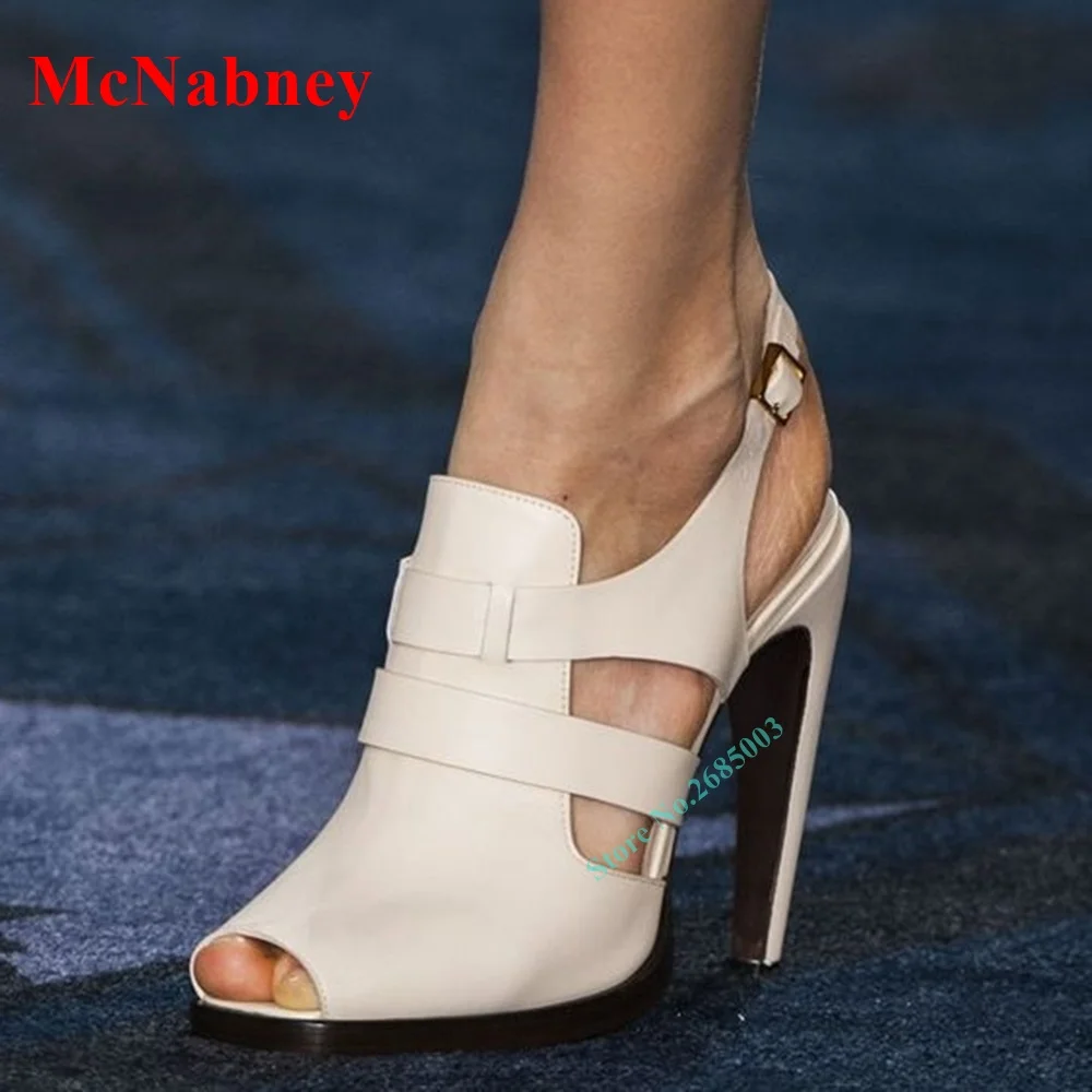 

Peep Toe Chunky Heel Pumps Ankle Buckles Solid Hollow Shallow Designer Pump Women Dress Shoe Spring Office Fashion Pumps Shoes