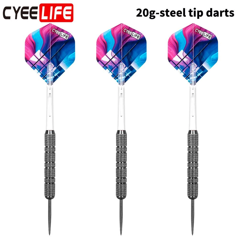 CyeeLife 3pcs Professional Darts set 20g Black Steel Tip Darts With PVC Dart Shafts and Flights