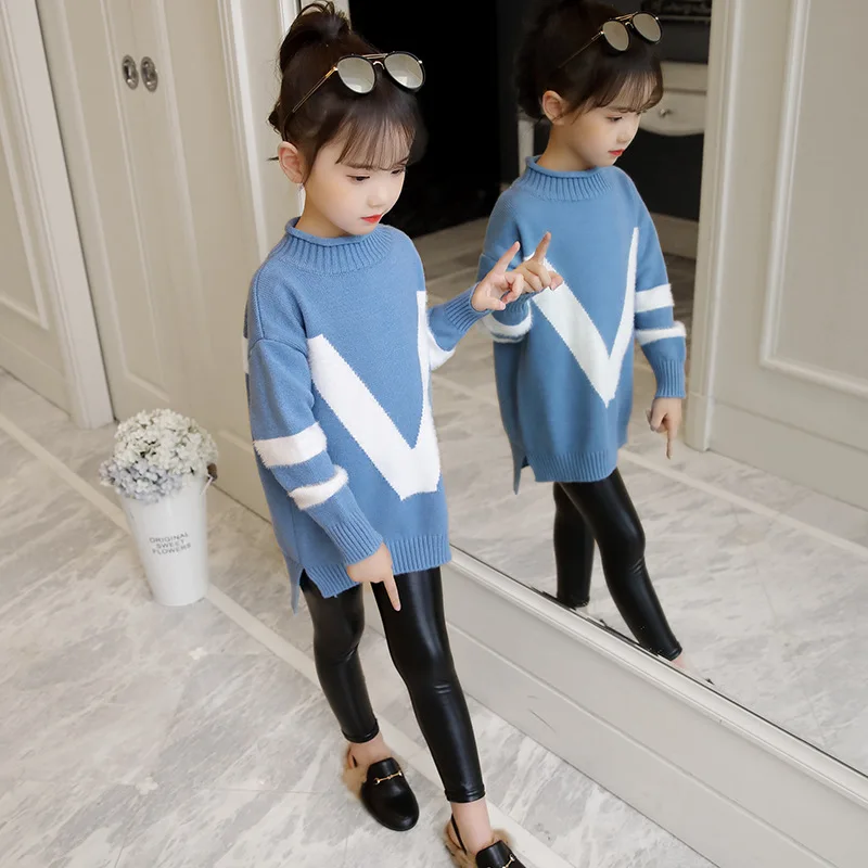 

Girls Mid-length Sweater 2019 New Style Korean-style Base Shirt Autumn & Winter Big Boy Sweater Tops