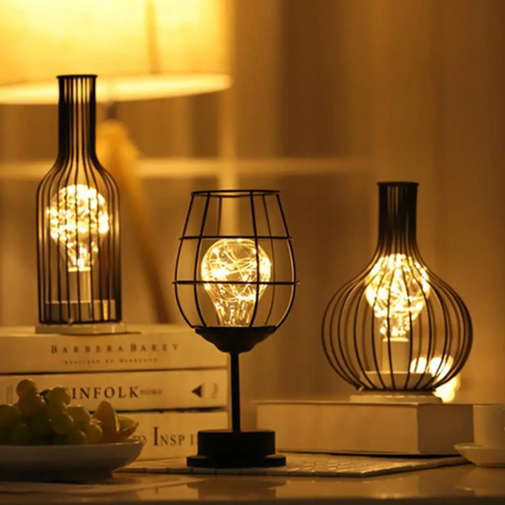 

Retro Iron Table Lamp Winebottle Copper Wire Night Light Creative Hotel Home Decoration Desk Lamp Night Lamp Battery Powered