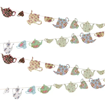 

Vintage Floral Tea Pot Tea Cup Paper Banner Garland Bunting Tea Party Theme Wedding Bridal Shower Birthday Party Home Decor
