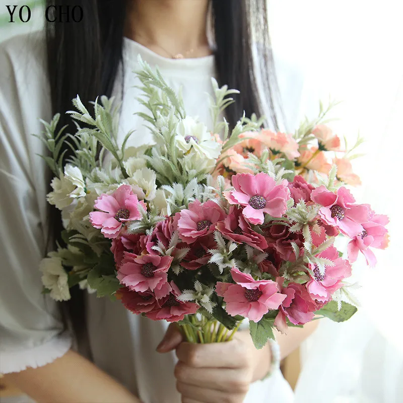 15 Heads Small Milan Flower Bouquet For Home Decor Wedding Bride Accessories Silk Flowers Home Vase Decorative Artificial Flores Artificial Dried Flowers Aliexpress
