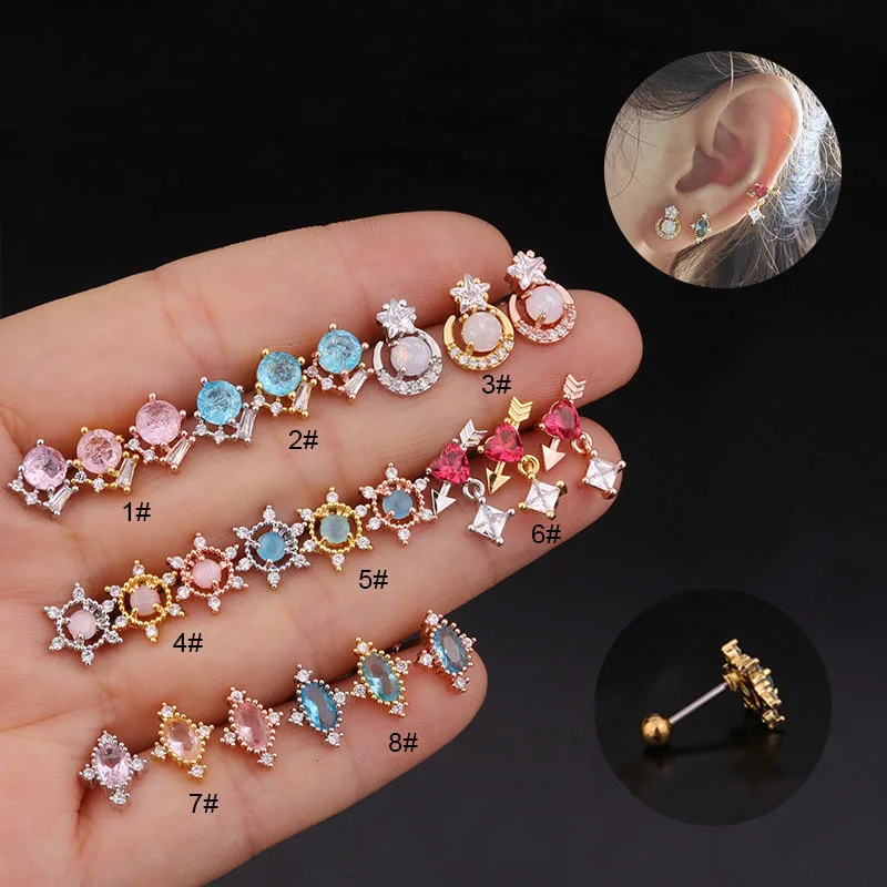 

multi-Color Zircon Ear Bone Stud Stainless Steel Earring Anti-Allergic Earrings body Piercing jewelry for women and Girls