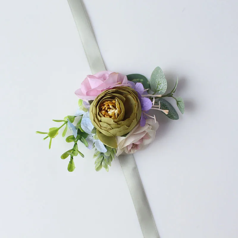 Свадебный браслет для подружки невесты шелковые розы мужской корсаж булавка свадебный цветок жених бутоньерка мужской свадебный браслет Цветы - Цвет: Wrist-E