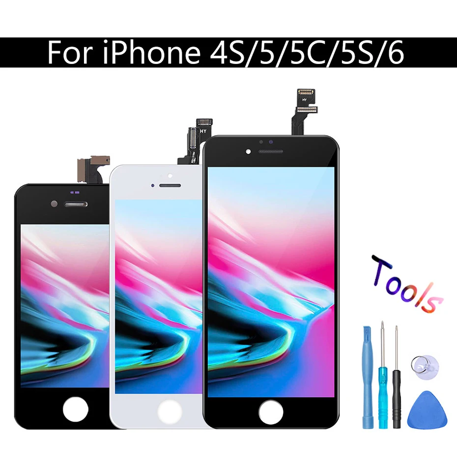 

LCD Display Touch Screen Digitizer 4A+ Quality Assembly For iPhone 4S 5 5C 5S 6 6S Screen Replacement Black White No Dead Pixel