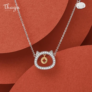 

Thaya Lucky Cat Necklace Silver Color Copper Coin Inlay Cubic Zircon Pendant Necklace 45cm Chain For Women Jewelry ChristmasGift
