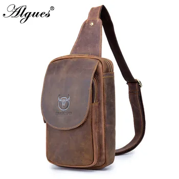 

Chest Bag Male Genuine Leather Crazy Casual Shoulder Diagonal Multi-layer Backpack Solid Color Travel Crossbody Wear-Resistant
