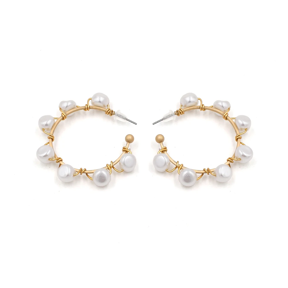 Vodeshanliwen New Hand knitting Reel Pearl Hoop earrings For Women Fashion Big Korean Earrings Statement Accessories
