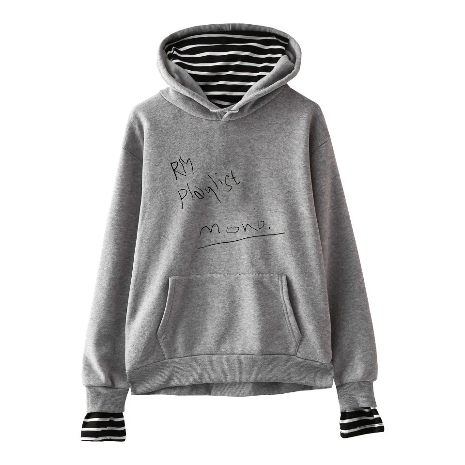  RM Mono Kpop Fake Two Piece Hoodies Printed Women New Fashion Long Sleeve Hooded Sweatshirts 2018 H