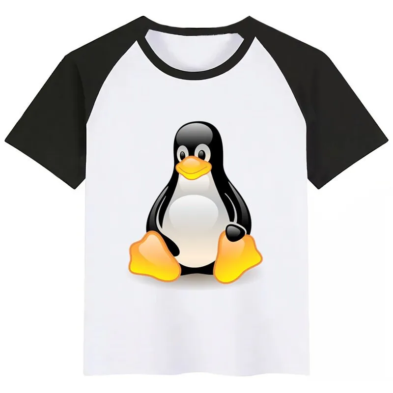 LINUX Penguin в компьютерном летнем стиле Забавные милые топы для девочек, модная уличная Футболка Harajuku для мальчиков уличная детская футболка