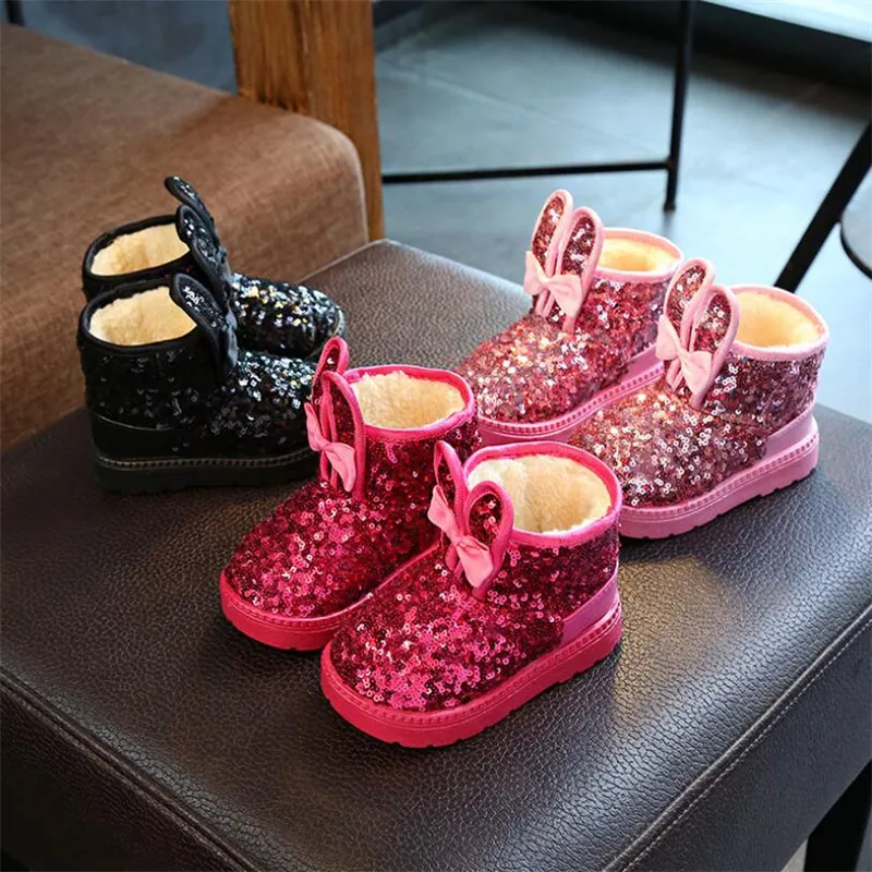 

Winter 2019 Children Boots Girls Sequins Cotton Baby Warm Shoes Student Girl Snow Boots Cotton Princess Boots Kids Sneakers