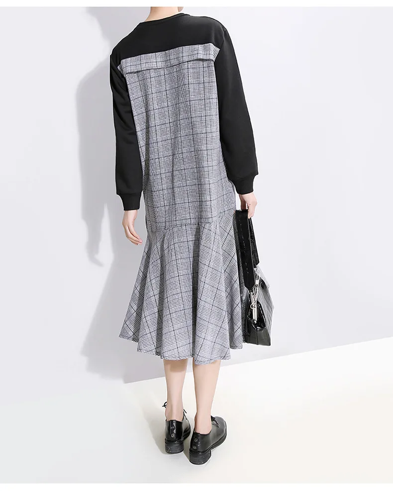 TVVOVVIN Europe Temperament Fashion Women Dress Cotton Casual Plaid Long Sleeve Ladies Dress Autumn New Women Clothing B223